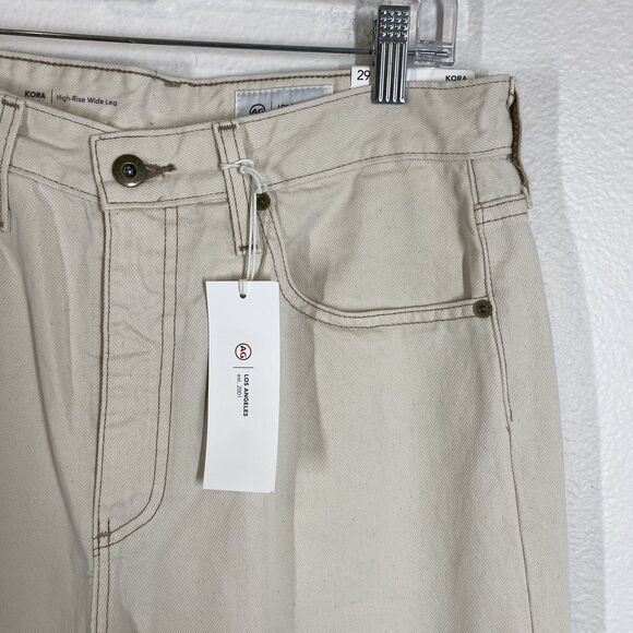 AG Kora Jeans Womens 29 High Rise Wide Leg Cream Denim Pants Cotton Casual - Picture 3 of 12